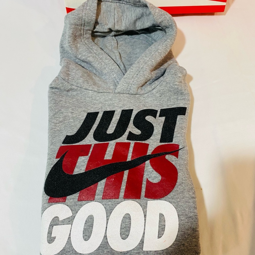 Nike Kids Gray Hoodie with Red and Black Text